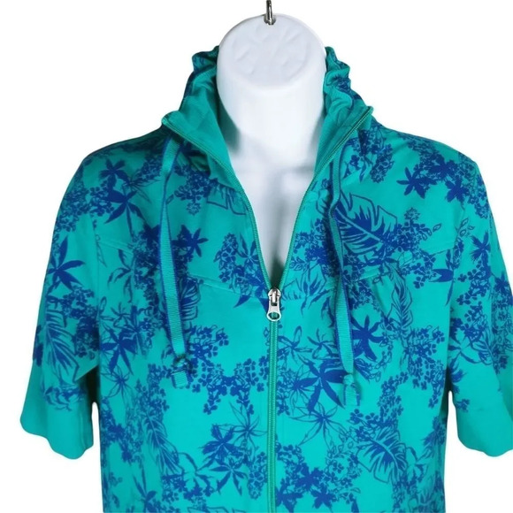 Zip Up Cardigan/Jacket, Teal/Blue, Hawaiian, M - Picture 3 of 7